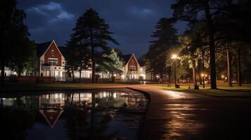 Night view of Ifrane University. Generative AI photo