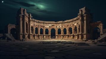 Night view of Leptis Magna. Generative AI photo