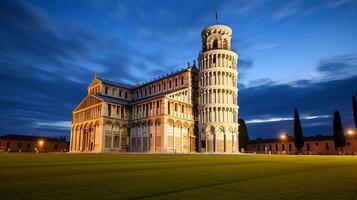 noche ver de propensión torre de pisa generativo ai foto