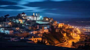 Night view of Kasbah of Algiers. Generative AI photo