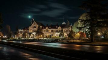Night view of Ifrane University. Generative AI photo