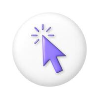 Purple computer arrow cursor icon on white round button. 3D vector illustration.