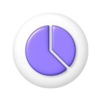 Purple pie chart icon on white round button. 3D vector illustration.