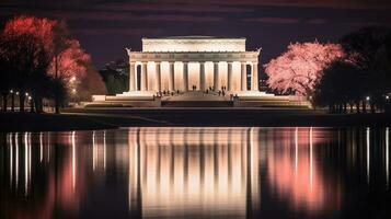 Night view of Lincoln Memorial. Generative AI photo