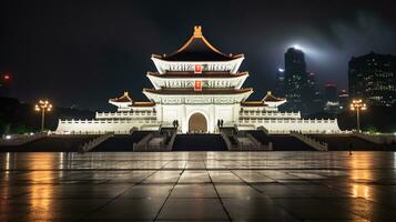 Night view of National Chiang Kai-shek Memorial Hall. Generative AI photo