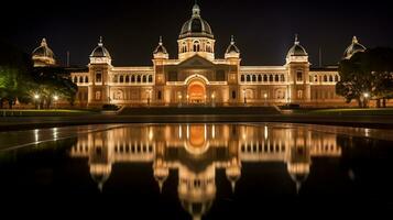 Night view of Royal Exhibition Building. Generative AI photo