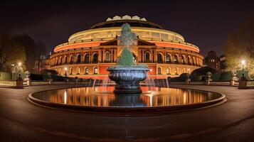 Night view of Royal Albert Hall. Generative AI photo