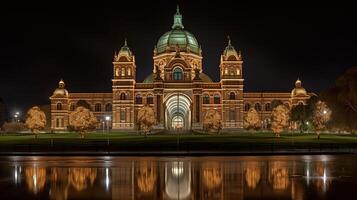 Night view of Royal Exhibition Building. Generative AI photo