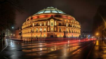 Night view of Royal Albert Hall. Generative AI photo