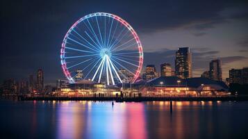 Night view of Melbourne Star Observation Wheel. Generative AI photo