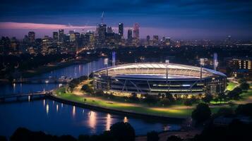 Night view of Melbourne Cricket Ground. Generative AI photo