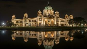 Night view of Royal Exhibition Building. Generative AI photo