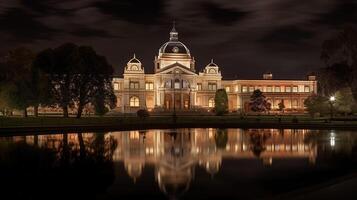 Night view of Royal Exhibition Building. Generative AI photo