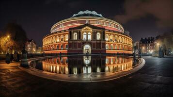Night view of Royal Albert Hall. Generative AI photo