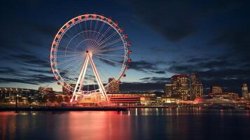 Night view of Melbourne Star Observation Wheel. Generative AI photo