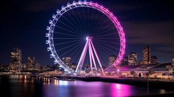 Night view of Melbourne Star Observation Wheel. Generative AI photo