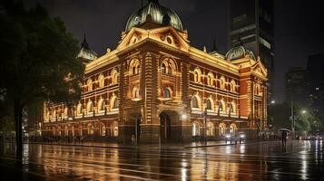 Night view of Queen Victoria Building. Generative AI photo