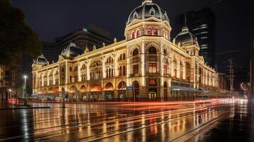 Night view of Queen Victoria Building. Generative AI photo