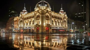 Night view of Queen Victoria Building. Generative AI photo