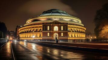 Night view of Royal Albert Hall. Generative AI photo