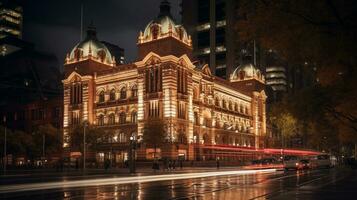 Night view of Queen Victoria Building. Generative AI photo