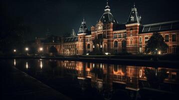 Night view of Rijksmuseum. Generative AI photo