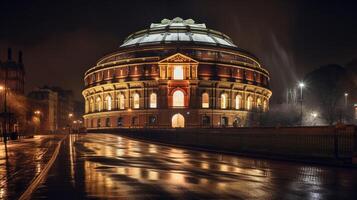 Night view of Royal Albert Hall. Generative AI photo