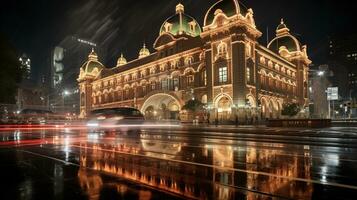 Night view of Queen Victoria Building. Generative AI photo
