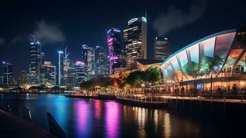 Night view of Queens Wharf Brisbane. Generative AI photo