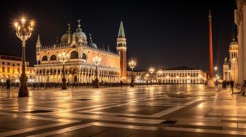 Night view of Piazza San Marco. Generative AI photo