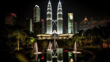 Night view of Petronas Towers. Generative AI photo