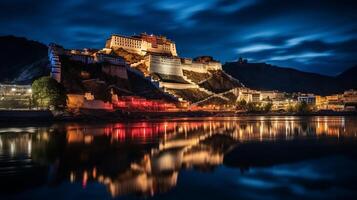 noche ver de Potala palacio. generativo ai foto