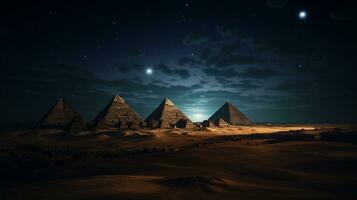 Night view of Pyramids of Giza. Generative AI photo