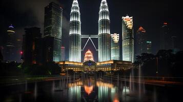 Night view of Petronas Towers. Generative AI photo