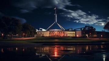 Night view of Parliament House. Generative AI photo