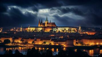 noche ver de Praga castillo. generativo ai foto