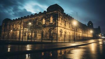 Night view of Old Melbourne Gaol. Generative AI photo