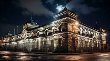 Night view of Old Melbourne Gaol. Generative AI photo