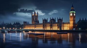 noche ver de palacio de Westminster. generativo ai foto