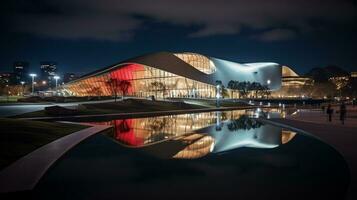 Night view of National Museum of Australia. Generative AI photo