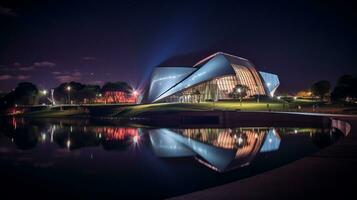 Night view of National Museum of Australia. Generative AI photo