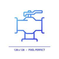 2D pixel perfect gradient pipeline with valve icon, isolated vector, blue thin line illustration representing plumbing. vector