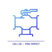 2D pixel perfect gradient pipeline with valve icon, isolated vector, blue thin line illustration representing plumbing. vector