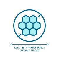 2D pixel perfect editable blue honeycomb icon, isolated vector, thin line illustration representing allergen free. vector