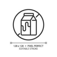 2D pixel perfect editable black lactose free icon, isolated vector, thin line illustration representing allergen free. vector