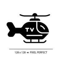 2D pixel perfect glyph style news helicopter icon, isolated vector, thin line illustration representing journalism. vector