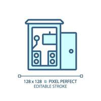 2D pixel perfect editable soundproof music studio blue icon, isolated vector, soundproofing thin line illustration. vector