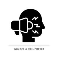 2D pixel perfect glyph style public speaker icon, isolated vector, thin line illustration representing journalism. vector