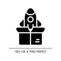 píxel Perfecto glifo estilo producto lanzamiento icono, aislado vector, producto administración ilustración. vector