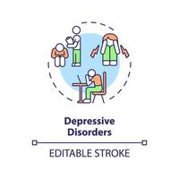 2D editable depressive disorders thin line icon concept, isolated vector, multicolor illustration representing behavioral therapy. vector